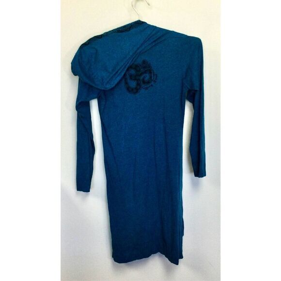 Vintage Gypsy Rose Womens Teal Blue Ganesh Print Long‎ Sleeve Hoodie Dress Small - Picture 3 of 12